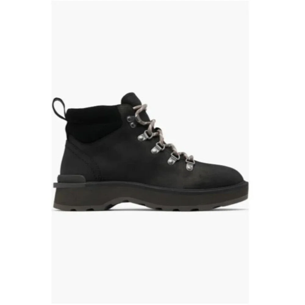 SOREL Womens 6 Leather Suede Hi-Line Combat Boots in Black/Jet Waterproof NIB